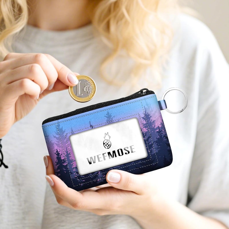 WEFMOSE Small Wallet Keychain with Clear ID Window Zipper Cute ID Case Coin Purse for Women Water Resistant Coin Pouch-Forest Blue Purple Keychain Wallet - Image 2